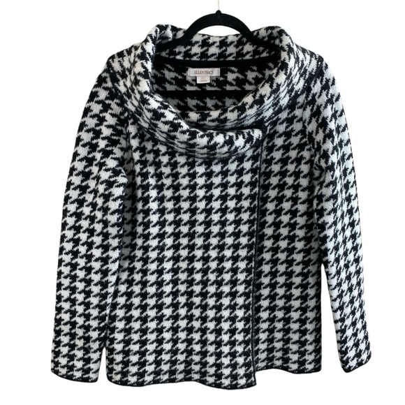 ELLEN TRACY Women’s Black White Wool Blend Houndstooth One Button Cardigan Sz S - Picture 1 of 11